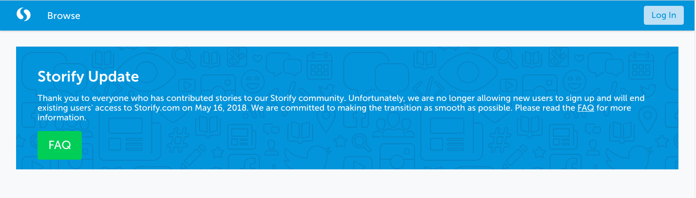 Screen capture of storify update.